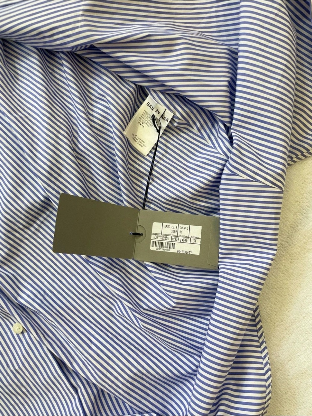 Balenciaga ShortSleeved Men's Blue & White Striped Dress Shirt . Fits like a XXL - Picture 5 of 6